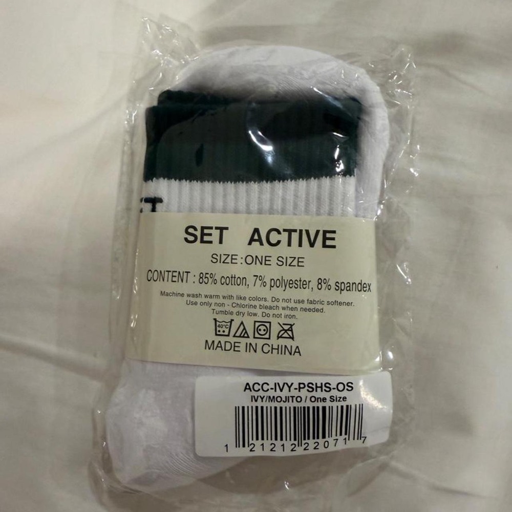SET Active Crew Socks Ivy Mojito Green Logo White One Size